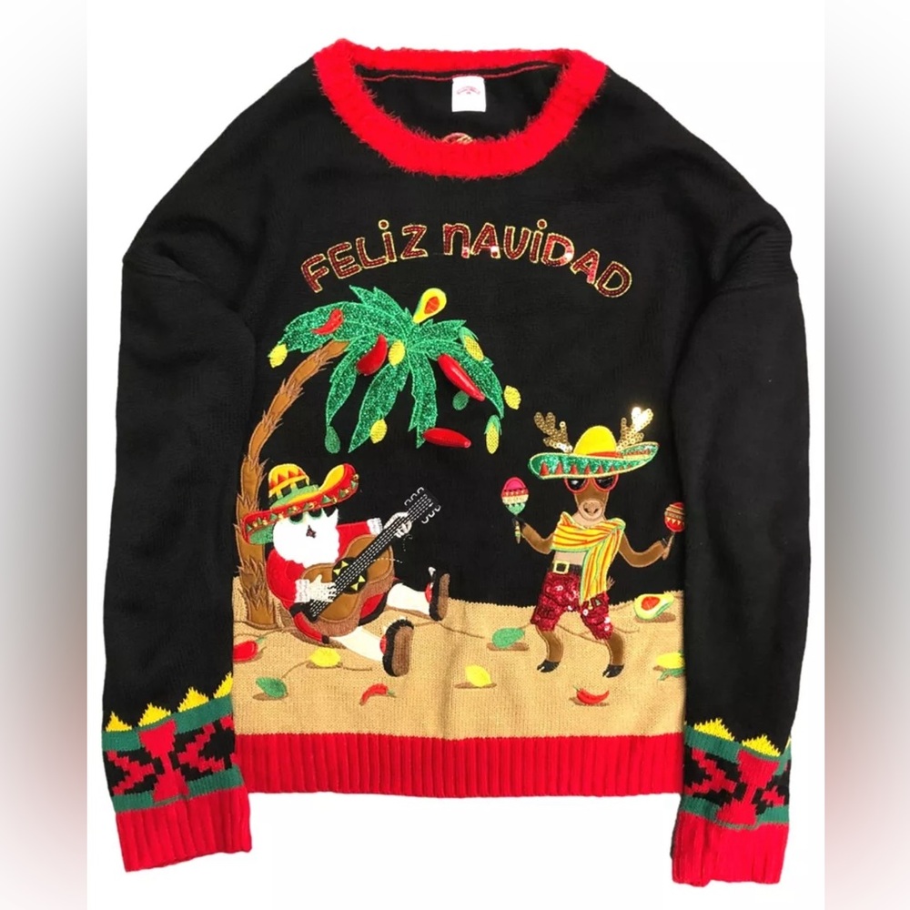 Womens Feliz Navidad Donkey Santa Red Pepper Christmas Holiday Sweater 1X